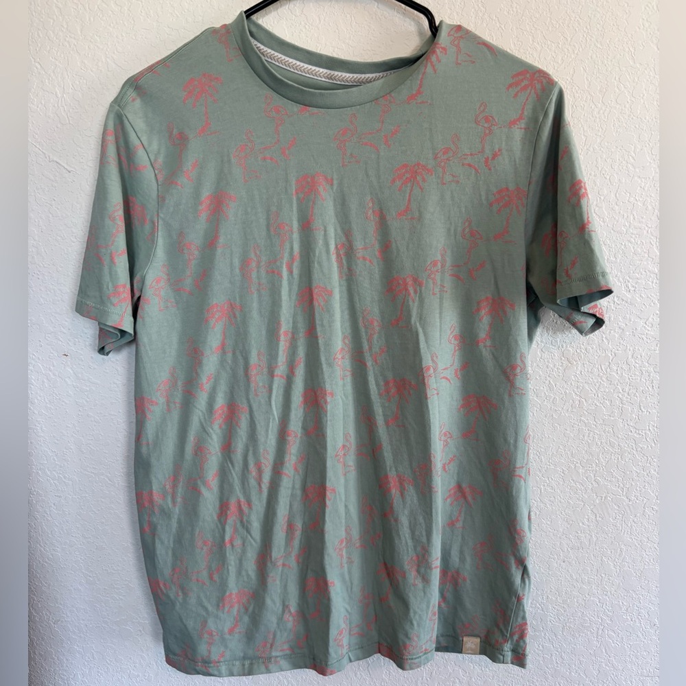 Free Planet "Lost In Paradise" Tropical Flamingo Palm Tree Print T-Shirt S